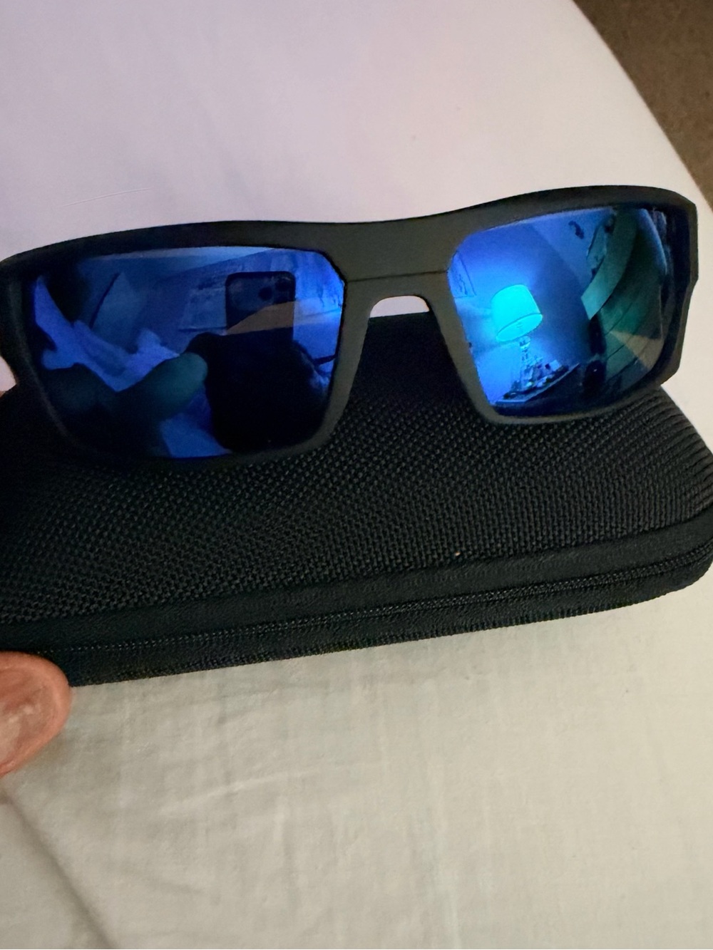 Spy Polarized Blue Mirror Lens Sunglasses with Black Frame